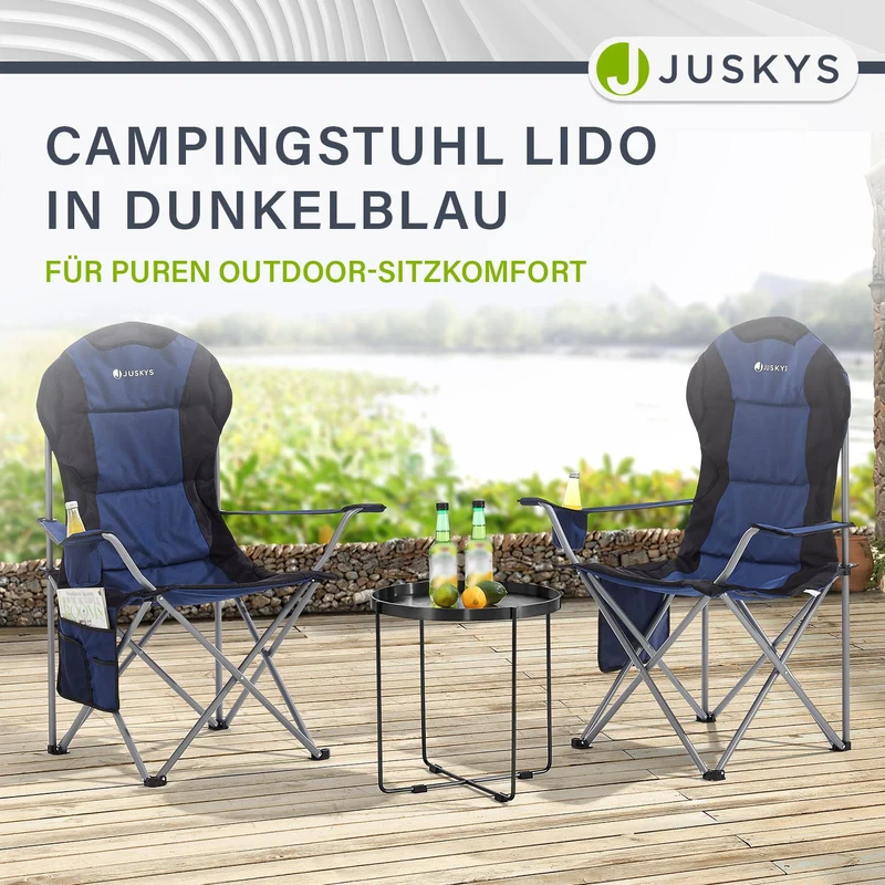 Chaise de camping pliante Lido – porte-bouteille, sac de transport – 4 coloris