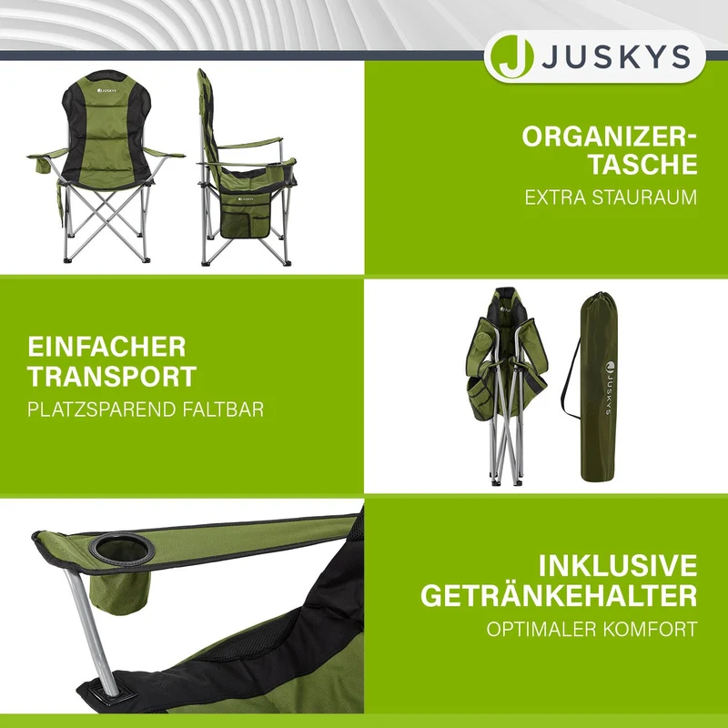 Chaise de camping pliante Lido – porte-bouteille, sac de transport – 4 coloris