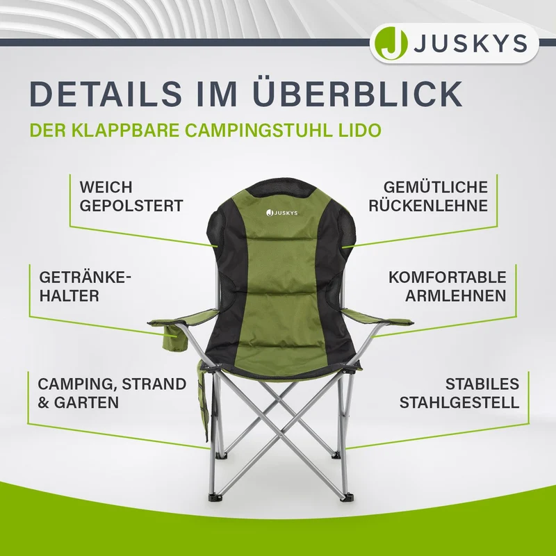Chaise de camping pliante Lido – porte-bouteille, sac de transport – 4 coloris