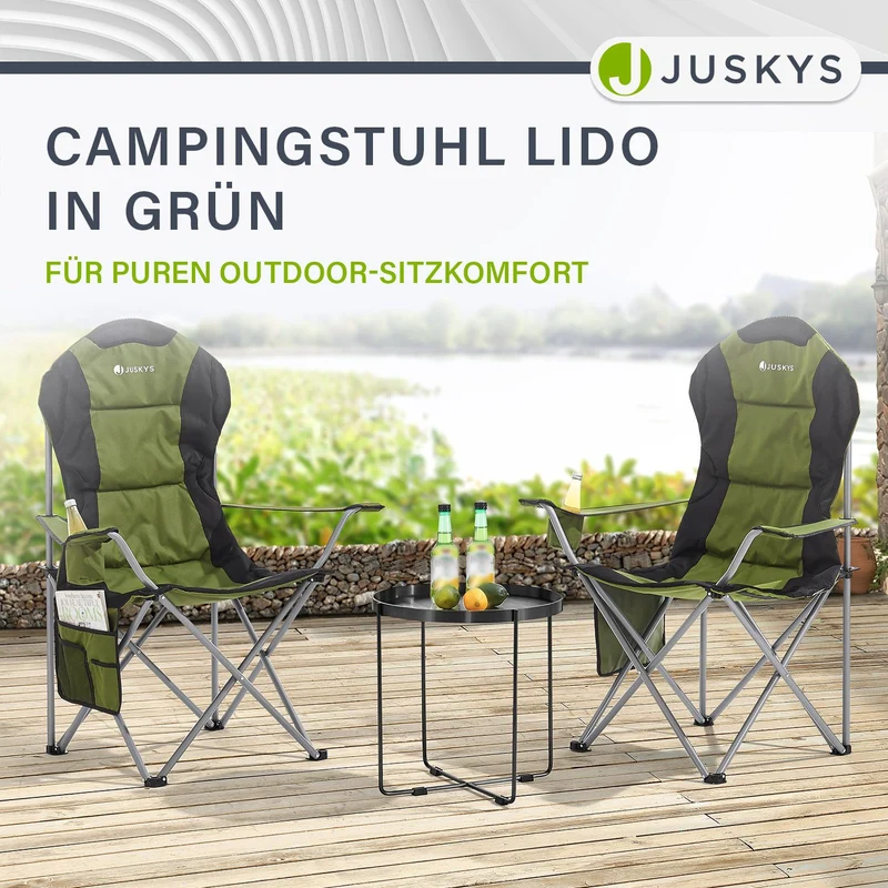 Chaise de camping pliante Lido – porte-bouteille, sac de transport – 4 coloris