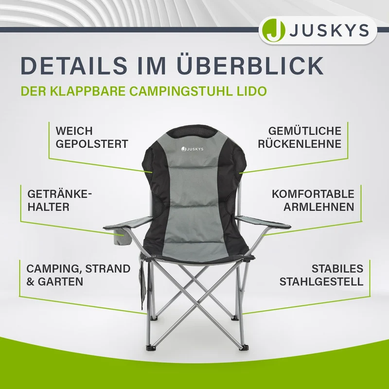 Chaise de camping pliante Lido – porte-bouteille, sac de transport – 4 coloris