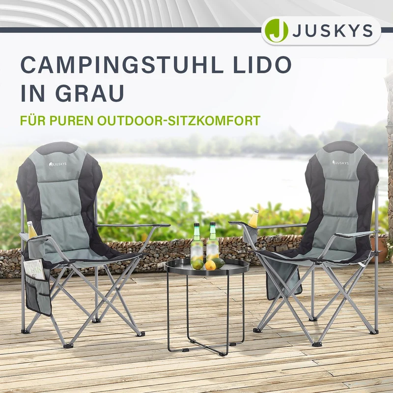 Chaise de camping pliante Lido – porte-bouteille, sac de transport – 4 coloris