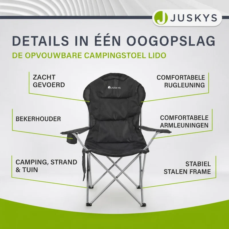 Chaise de camping pliante Lido – porte-bouteille, sac de transport – 4 coloris