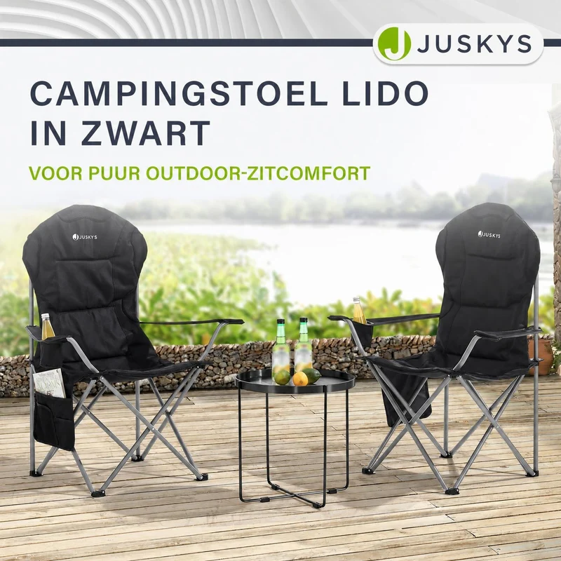 Chaise de camping pliante Lido – porte-bouteille, sac de transport – 4 coloris