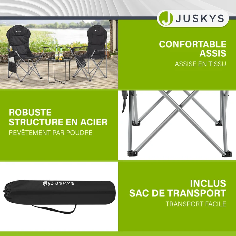 Chaise de camping pliante Lido – porte-bouteille, sac de transport – 4 coloris