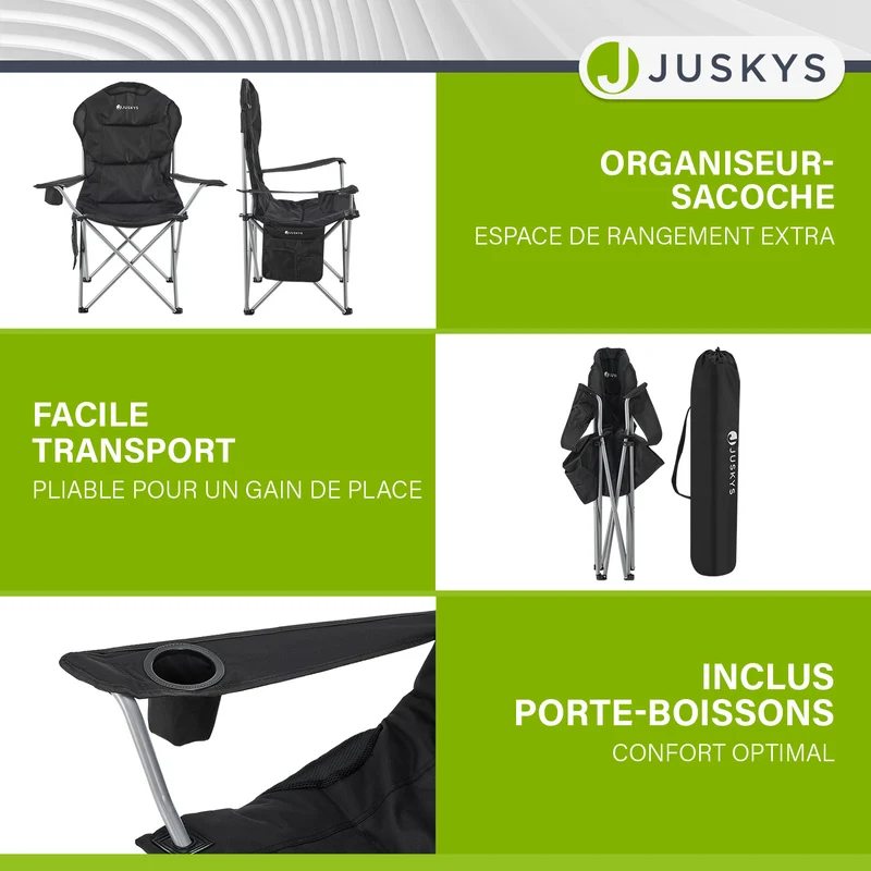 Chaise de camping pliante Lido – porte-bouteille, sac de transport – 4 coloris