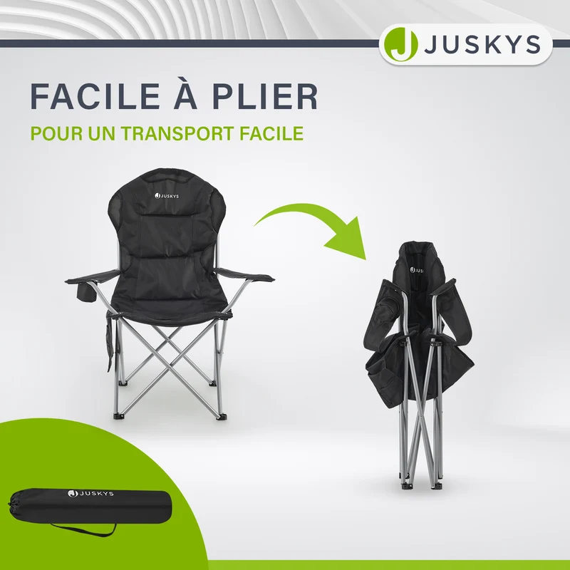 Chaise de camping pliante Lido – porte-bouteille, sac de transport – 4 coloris