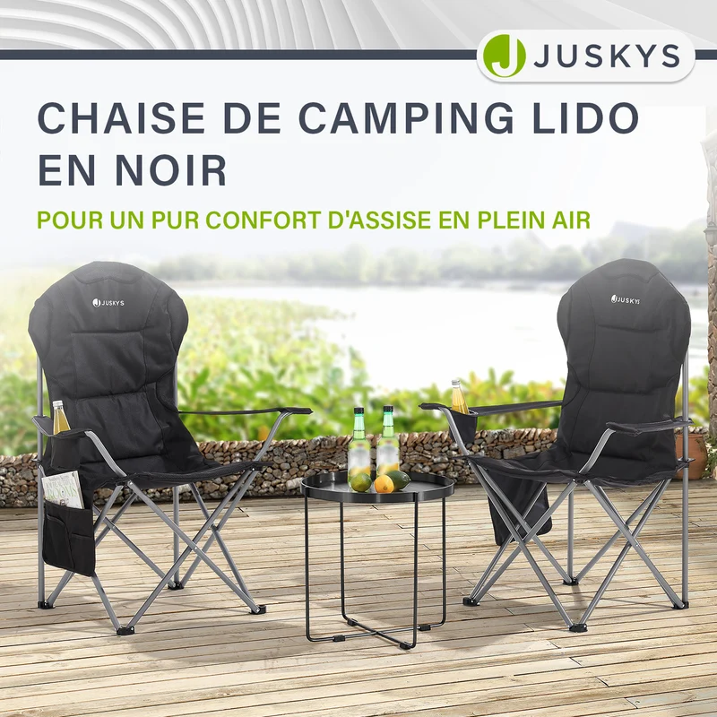 Chaise de camping pliante Lido – porte-bouteille, sac de transport – 4 coloris
