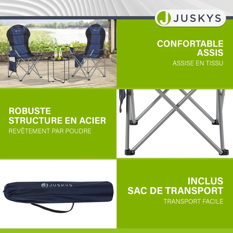 Chaise de camping pliante Lido – porte-bouteille, sac de transport – 4 coloris