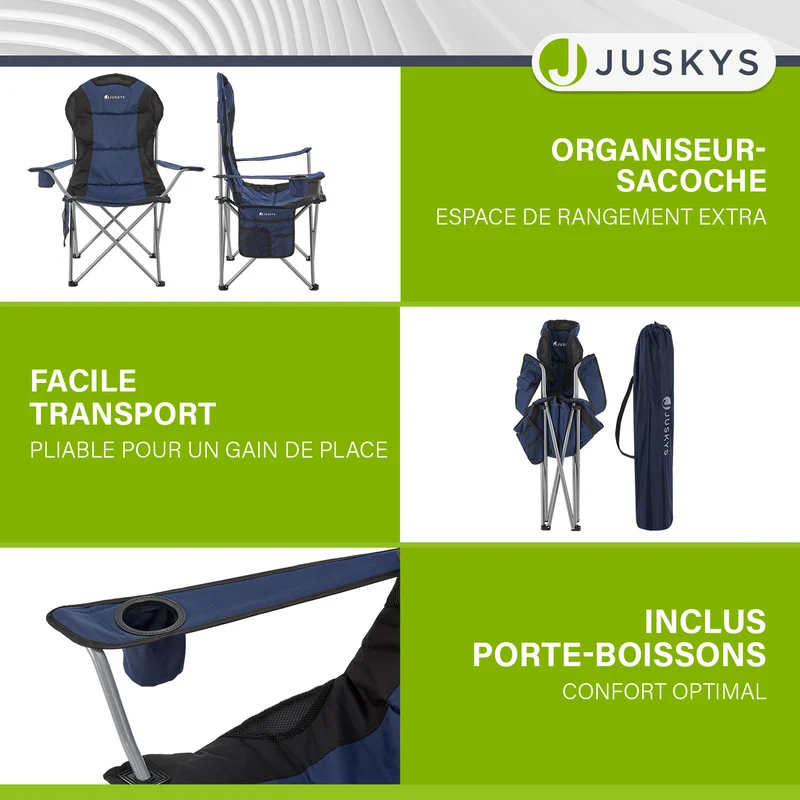 Chaise de camping pliante Lido – porte-bouteille, sac de transport – 4 coloris