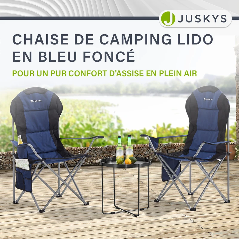 Chaise de camping pliante Lido – porte-bouteille, sac de transport – 4 coloris