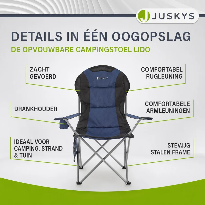 Chaise de camping pliante Lido – porte-bouteille, sac de transport – 4 coloris
