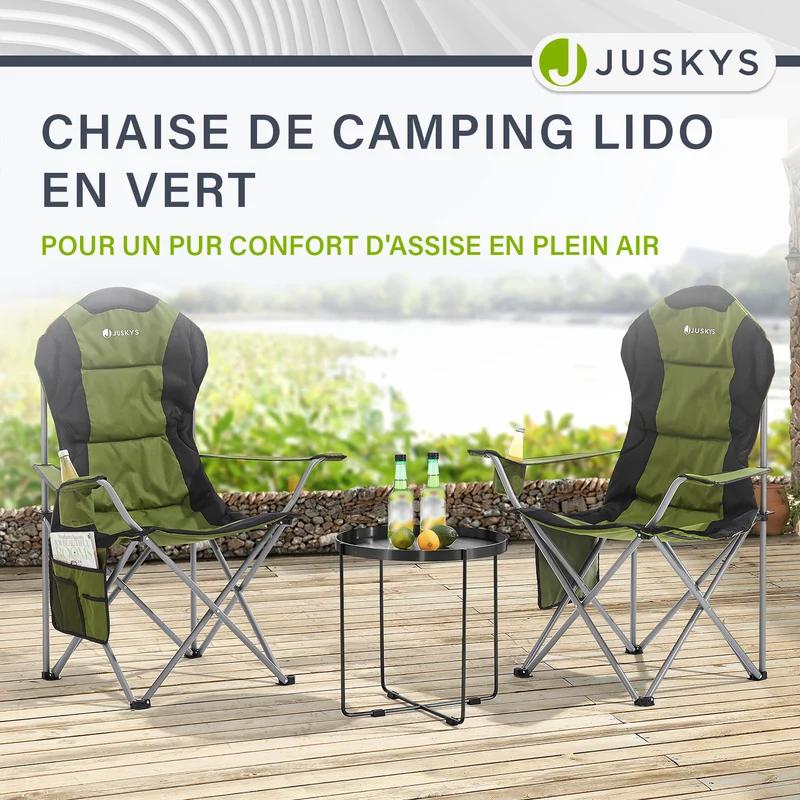 Chaise de camping pliante Lido – porte-bouteille, sac de transport – 4 coloris