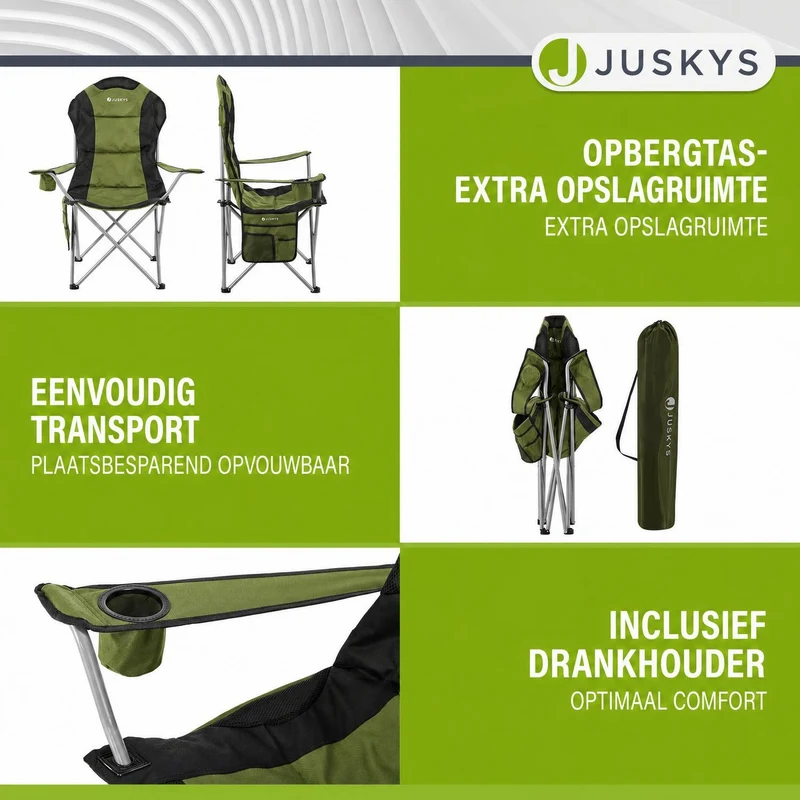 Chaise de camping pliante Lido – porte-bouteille, sac de transport – 4 coloris