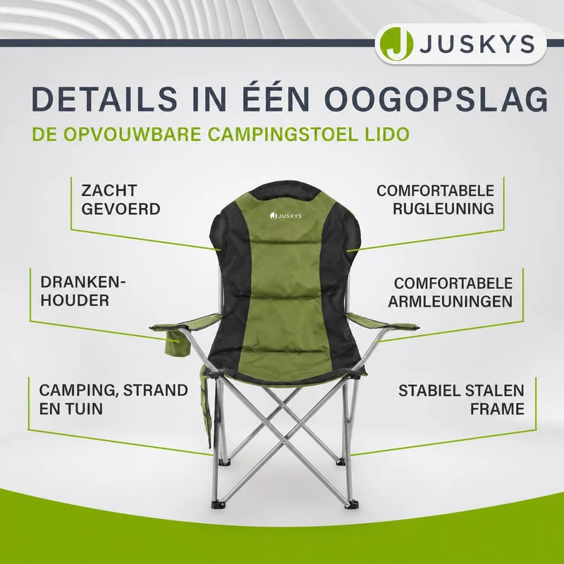Chaise de camping pliante Lido – porte-bouteille, sac de transport – 4 coloris