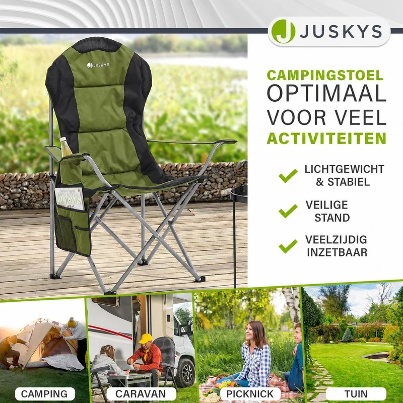 Chaise de camping pliante Lido – porte-bouteille, sac de transport – 4 coloris