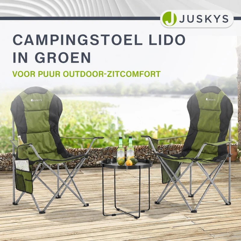 Chaise de camping pliante Lido – porte-bouteille, sac de transport – 4 coloris