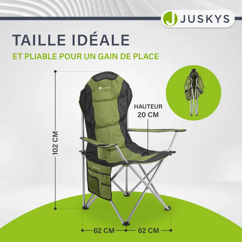 Chaise de camping pliante Lido – porte-bouteille, sac de transport – 4 coloris