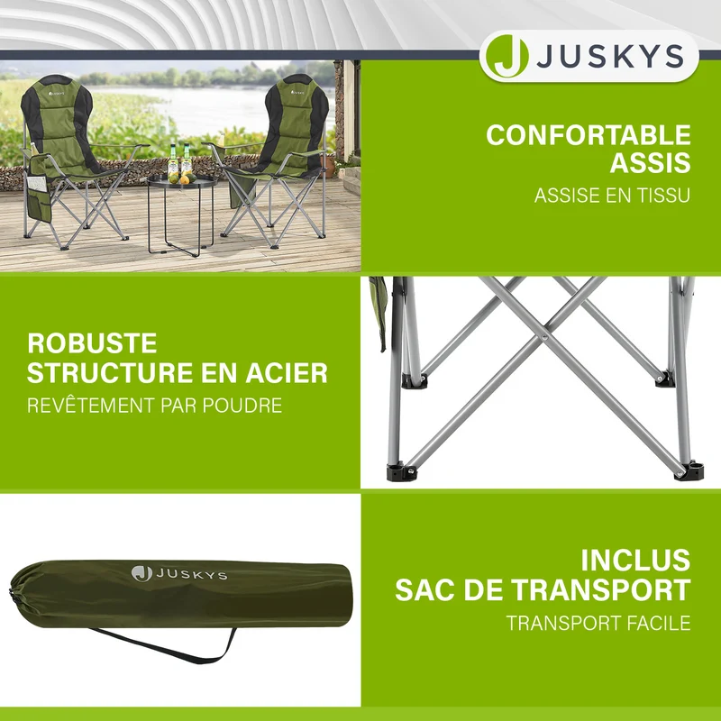 Chaise de camping pliante Lido – porte-bouteille, sac de transport – 4 coloris
