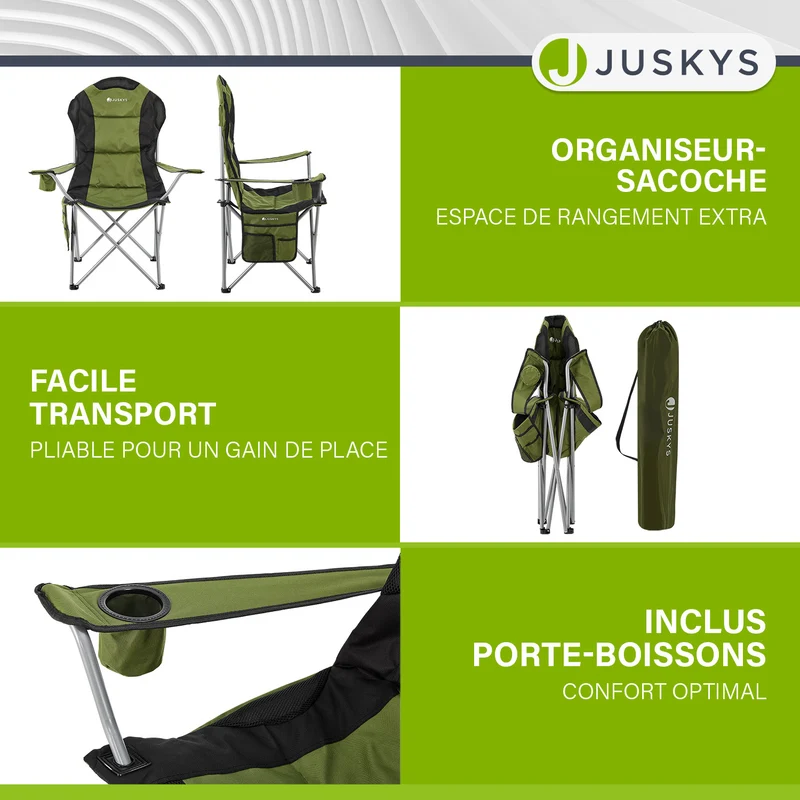 Chaise de camping pliante Lido – porte-bouteille, sac de transport – 4 coloris