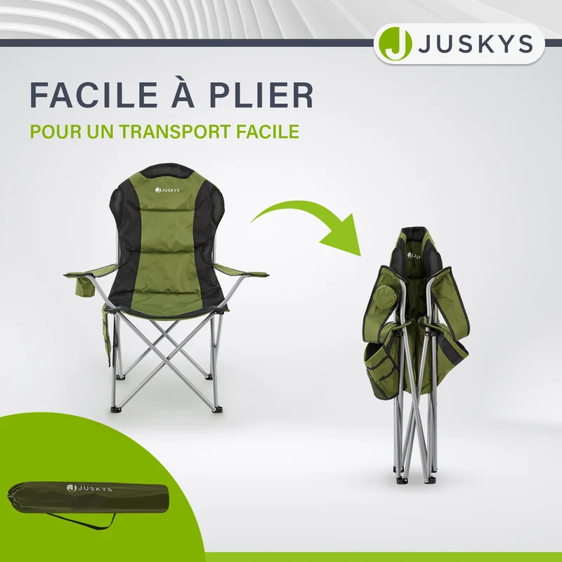 Chaise de camping pliante Lido – porte-bouteille, sac de transport – 4 coloris