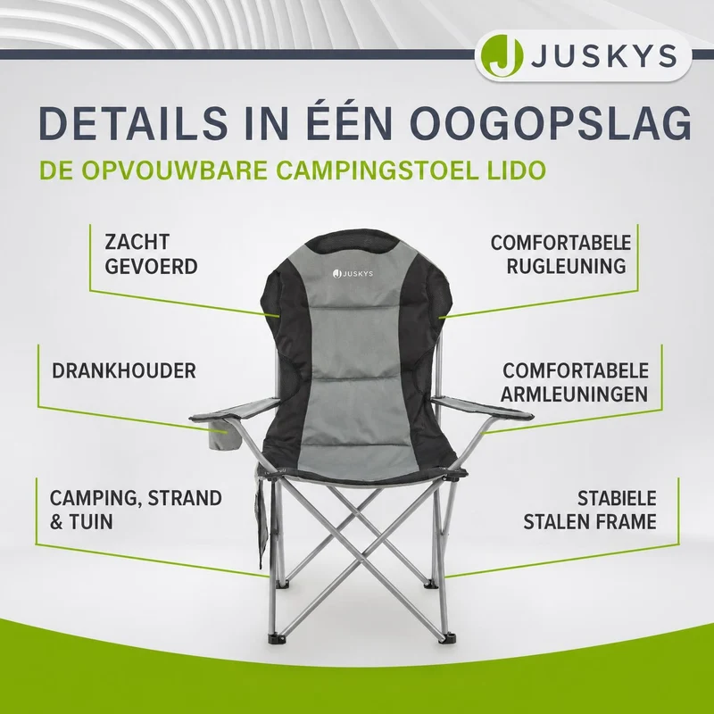 Chaise de camping pliante Lido – porte-bouteille, sac de transport – 4 coloris