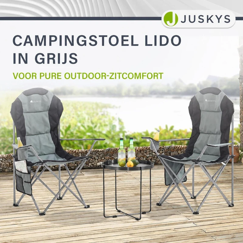 Chaise de camping pliante Lido – porte-bouteille, sac de transport – 4 coloris