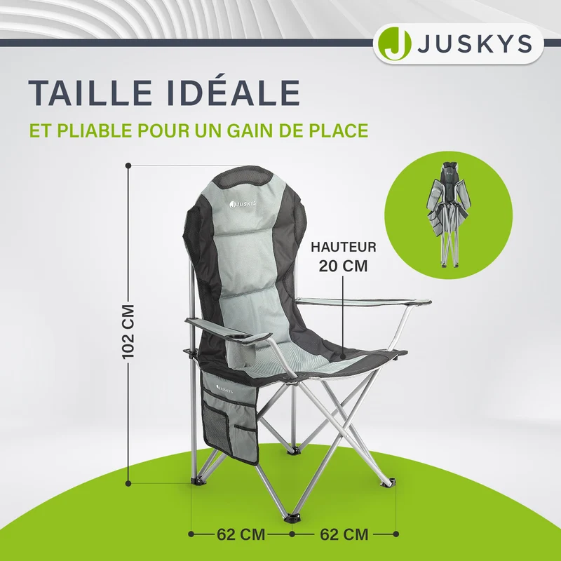 Chaise de camping pliante Lido – porte-bouteille, sac de transport – 4 coloris