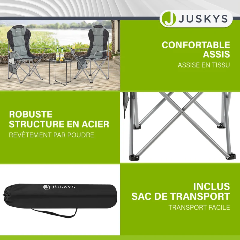 Chaise de camping pliante Lido – porte-bouteille, sac de transport – 4 coloris