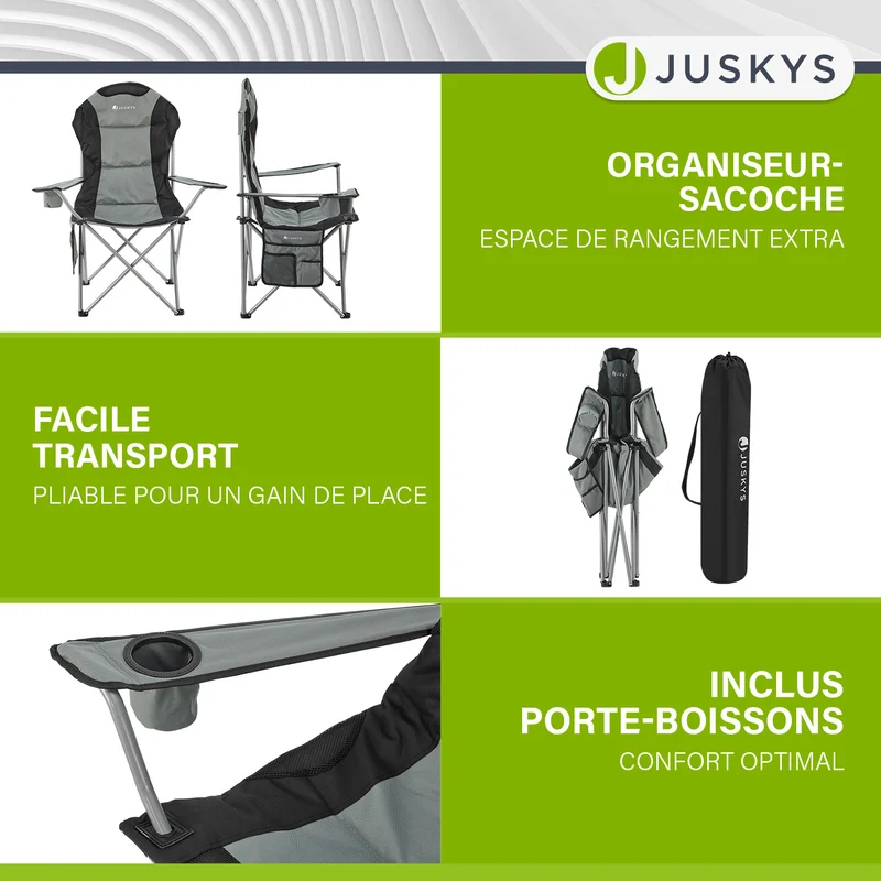 Chaise de camping pliante Lido – porte-bouteille, sac de transport – 4 coloris