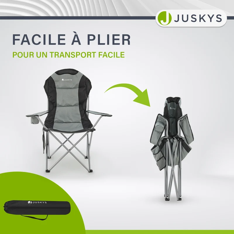 Chaise de camping pliante Lido – porte-bouteille, sac de transport – 4 coloris