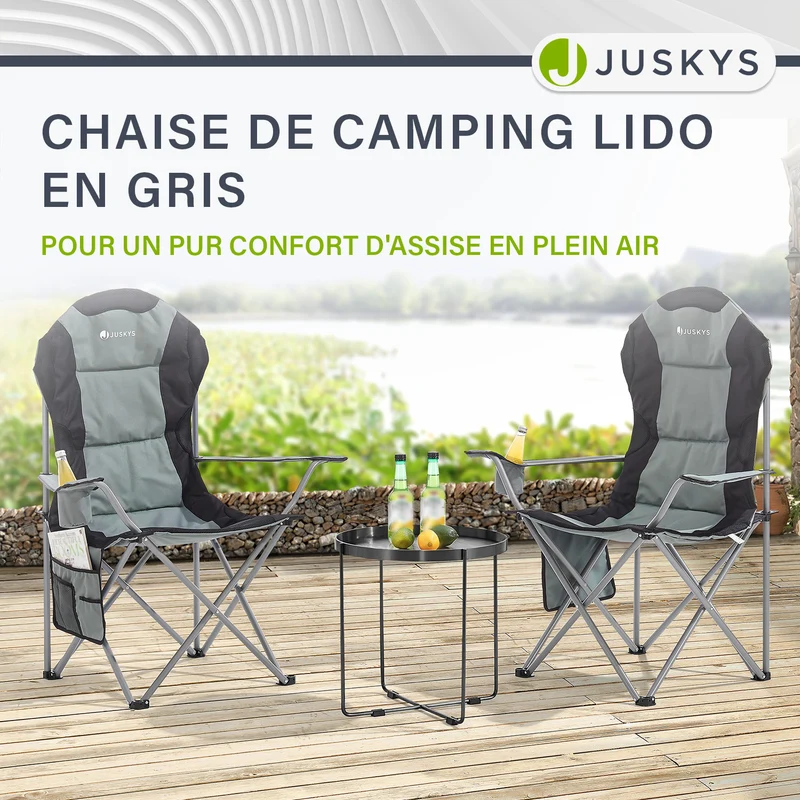 Chaise de camping pliante Lido – porte-bouteille, sac de transport – 4 coloris