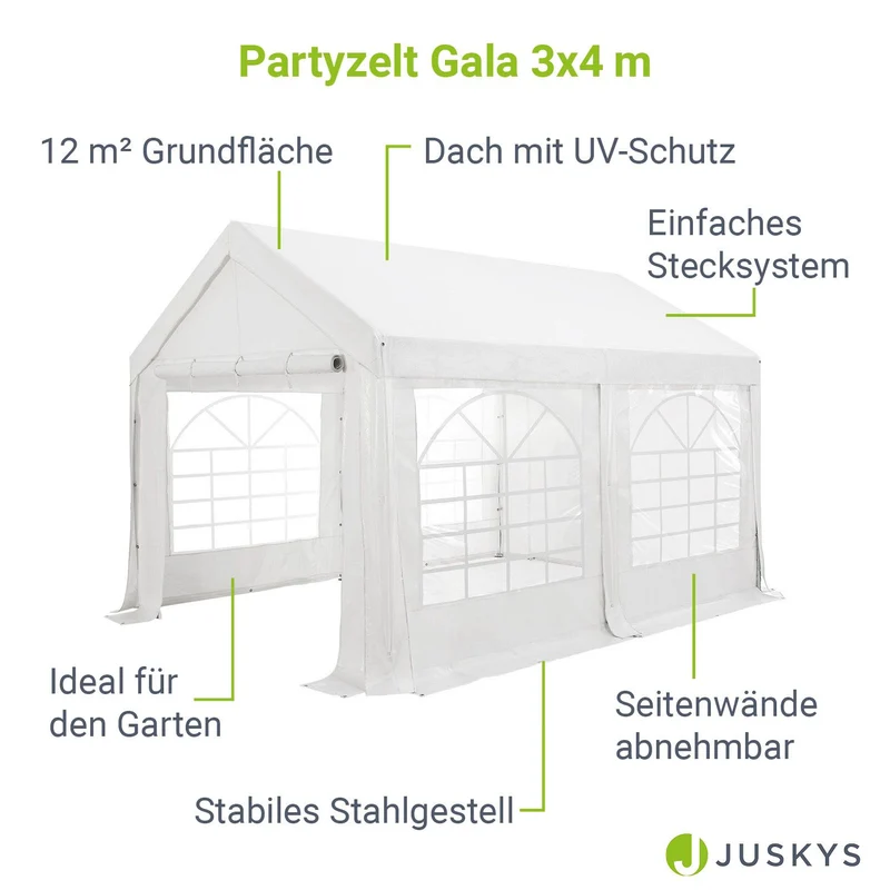 Tente de réception Gala – toile PE avec parois – 6 tailles