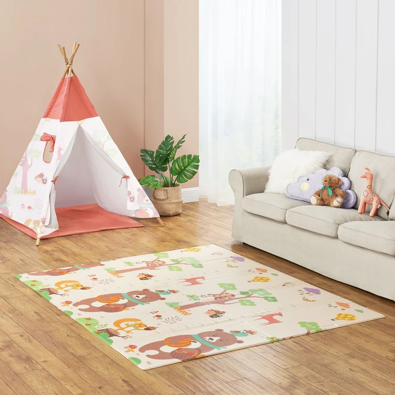 Tapis de jeu enfant 180 x 200 cm – réversible, motif animaux