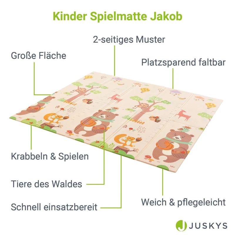 Tapis de jeu enfant 180 x 200 cm – réversible, motif animaux