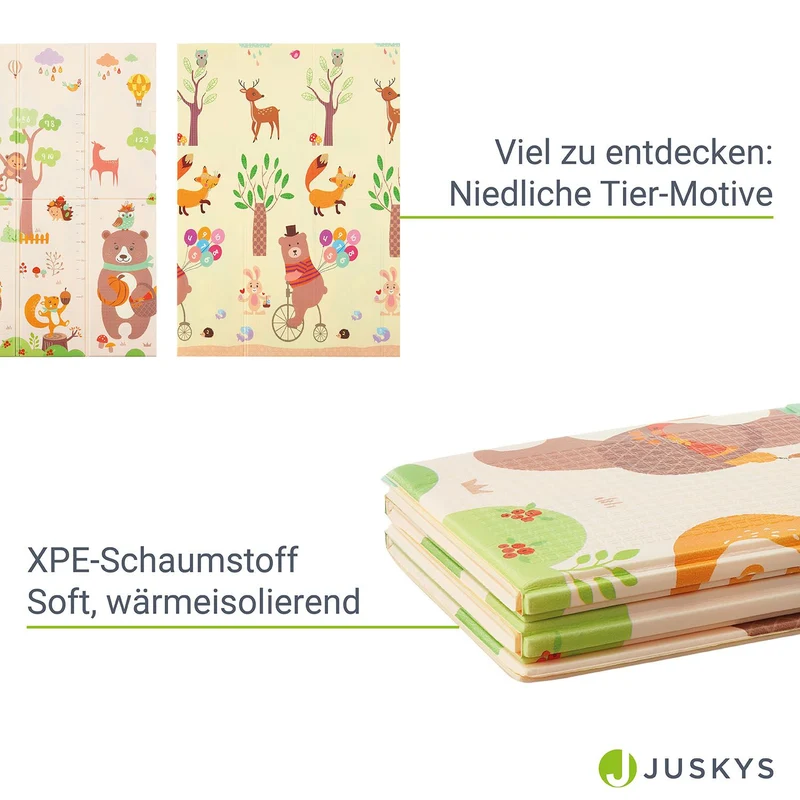 Tapis de jeu enfant 180 x 200 cm – réversible, motif animaux