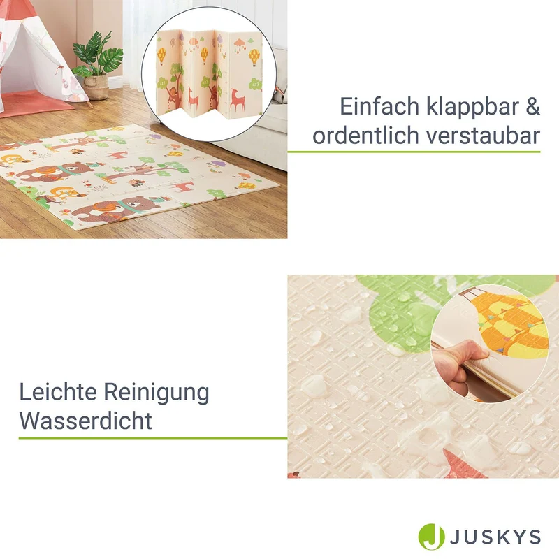 Tapis de jeu enfant 180 x 200 cm – réversible, motif animaux