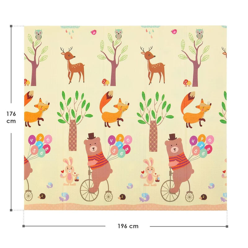 Tapis de jeu enfant 180 x 200 cm – réversible, motif animaux