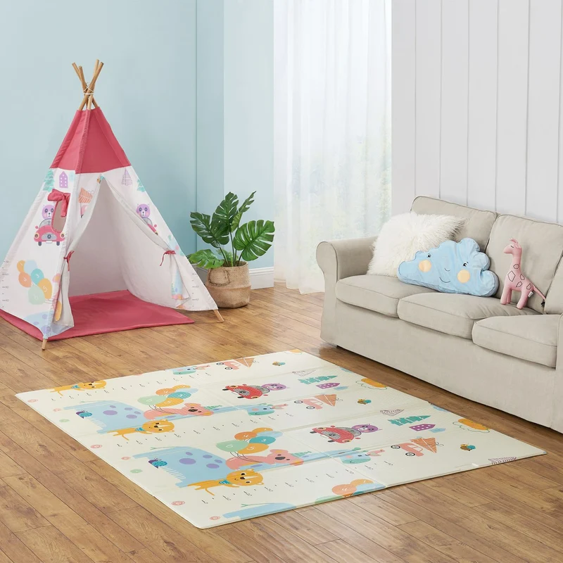 Tapis de jeu enfant 180 x 200 cm – réversible, motif animaux