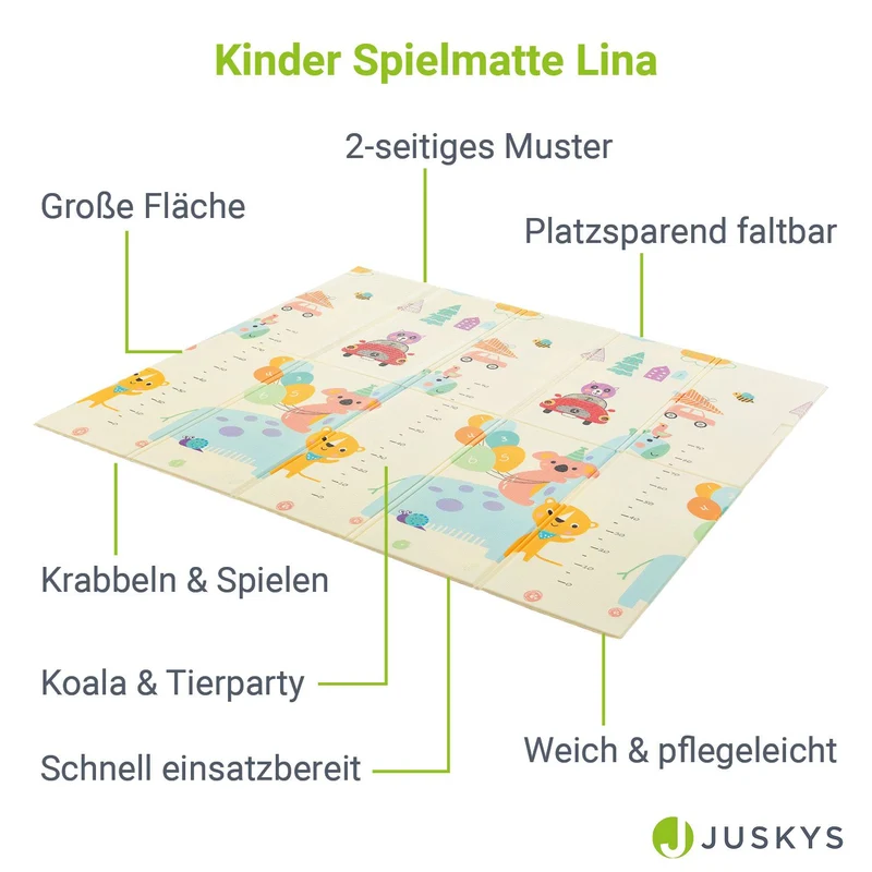 Tapis de jeu enfant 180 x 200 cm – réversible, motif animaux