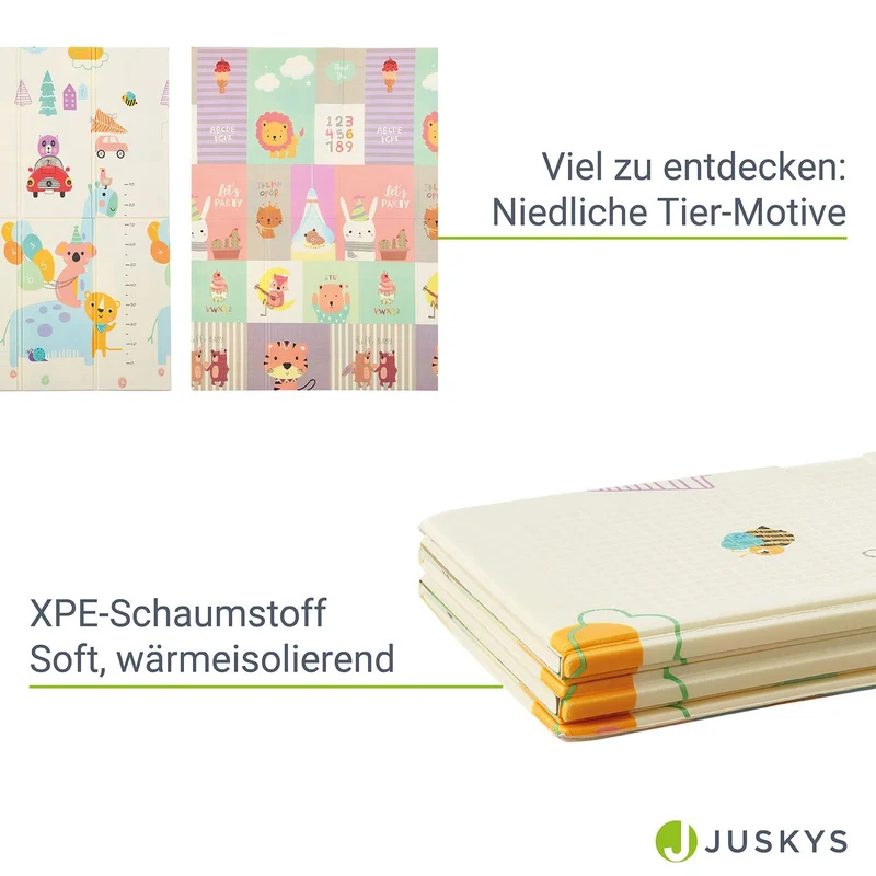 Tapis de jeu enfant 180 x 200 cm – réversible, motif animaux