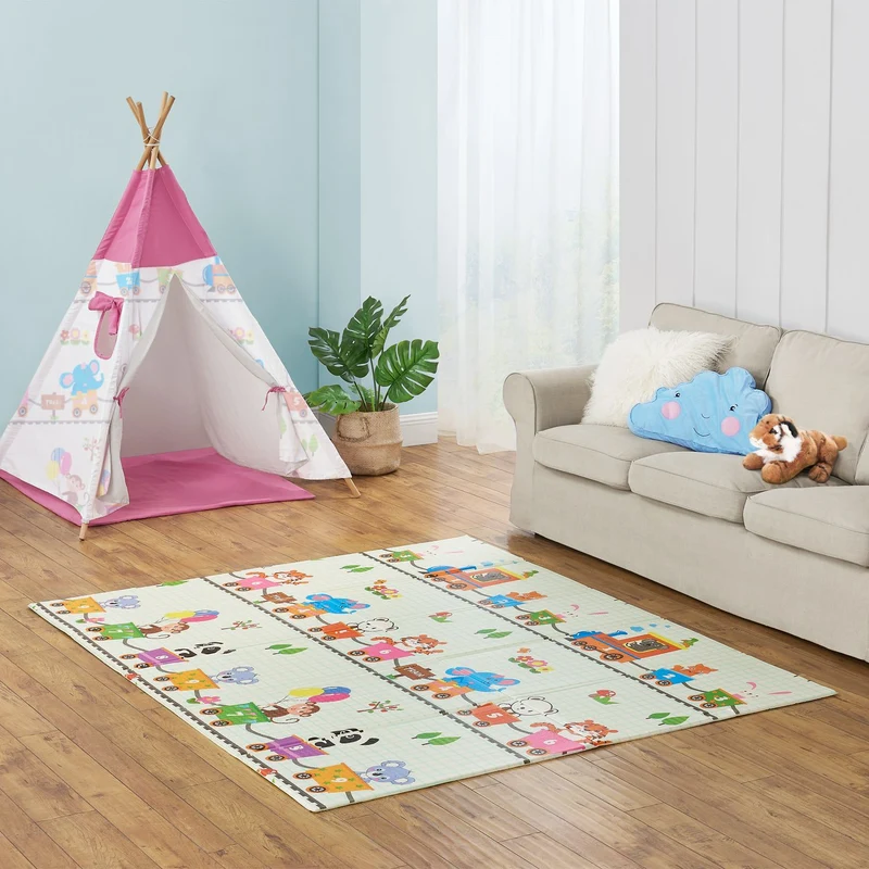 Tapis de jeu enfant 180 x 200 cm – réversible, motif animaux