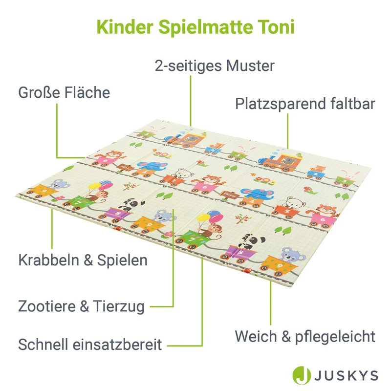 Tapis de jeu enfant 180 x 200 cm – réversible, motif animaux