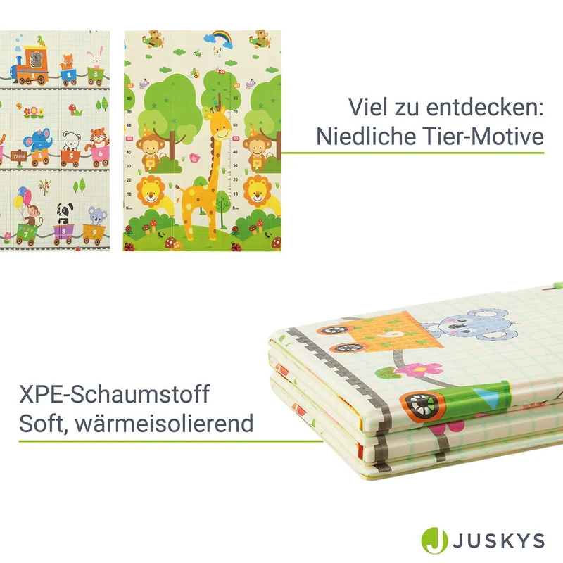 Tapis de jeu enfant 180 x 200 cm – réversible, motif animaux