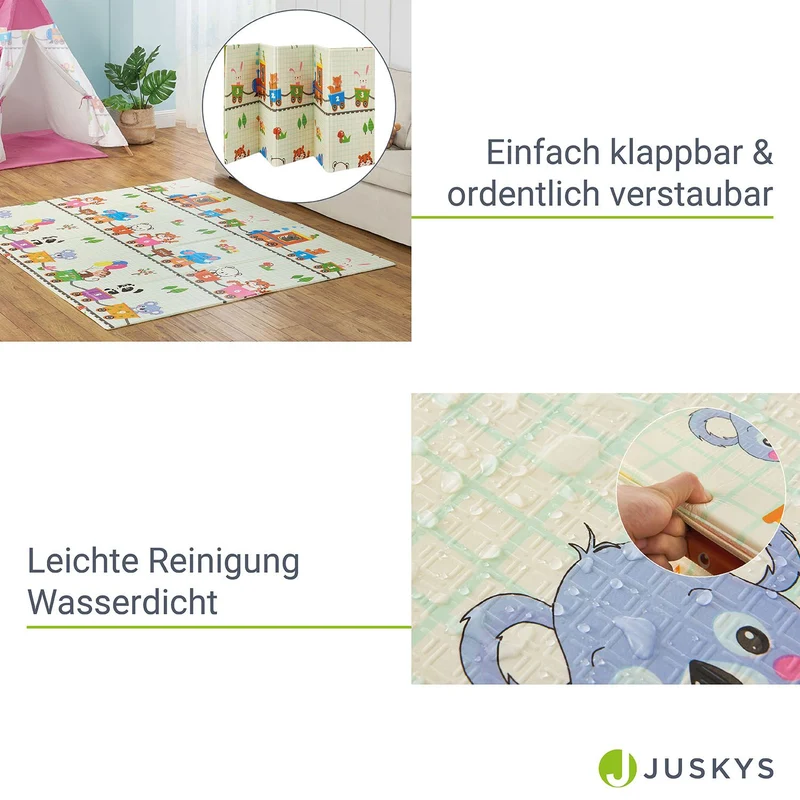 Tapis de jeu enfant 180 x 200 cm – réversible, motif animaux