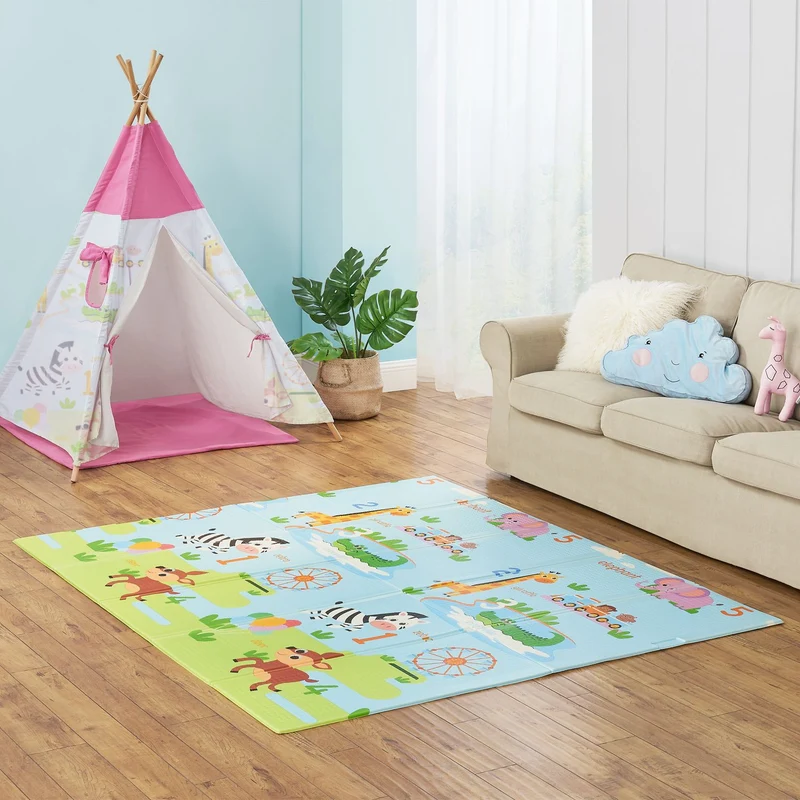 Tapis de jeu enfant 180 x 200 cm – réversible, motif animaux