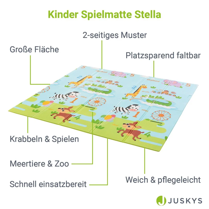 Tapis de jeu enfant 180 x 200 cm – réversible, motif animaux
