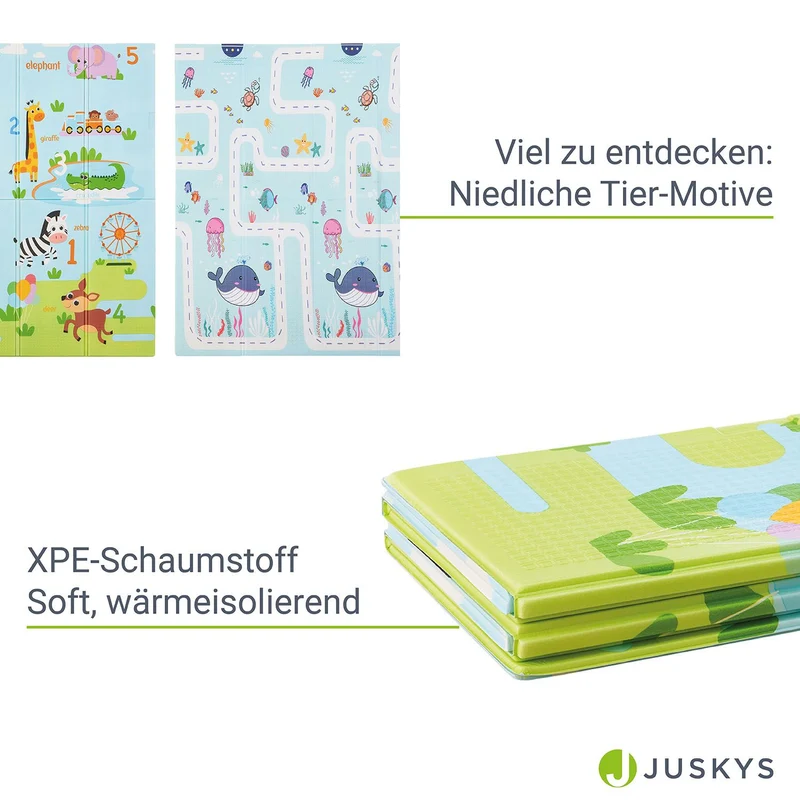 Tapis de jeu enfant 180 x 200 cm – réversible, motif animaux