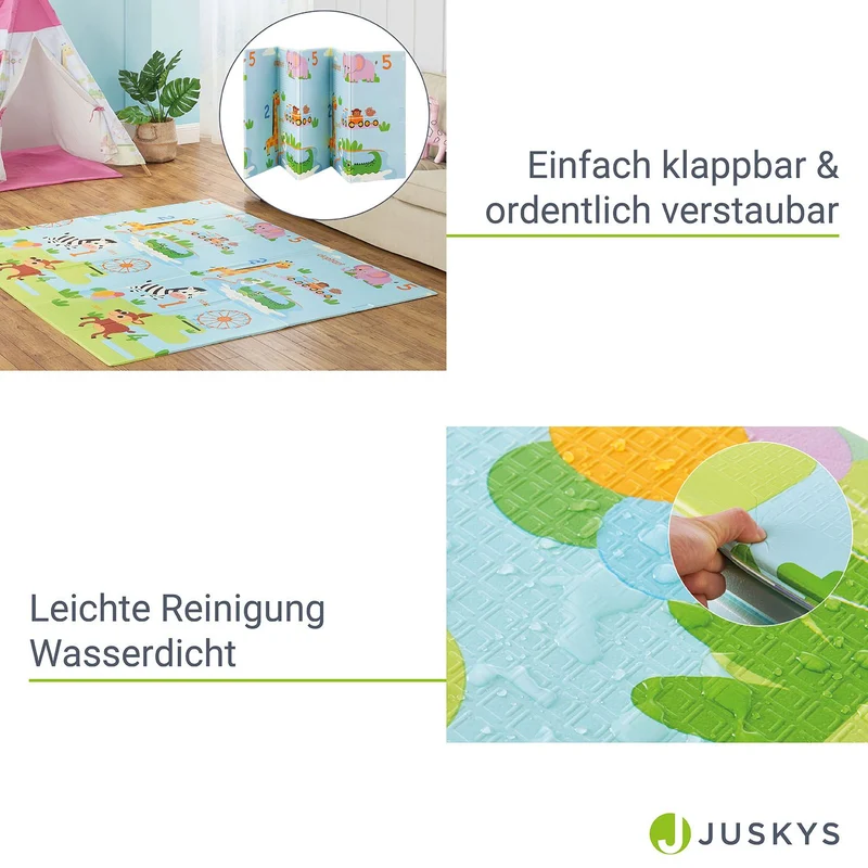 Tapis de jeu enfant 180 x 200 cm – réversible, motif animaux