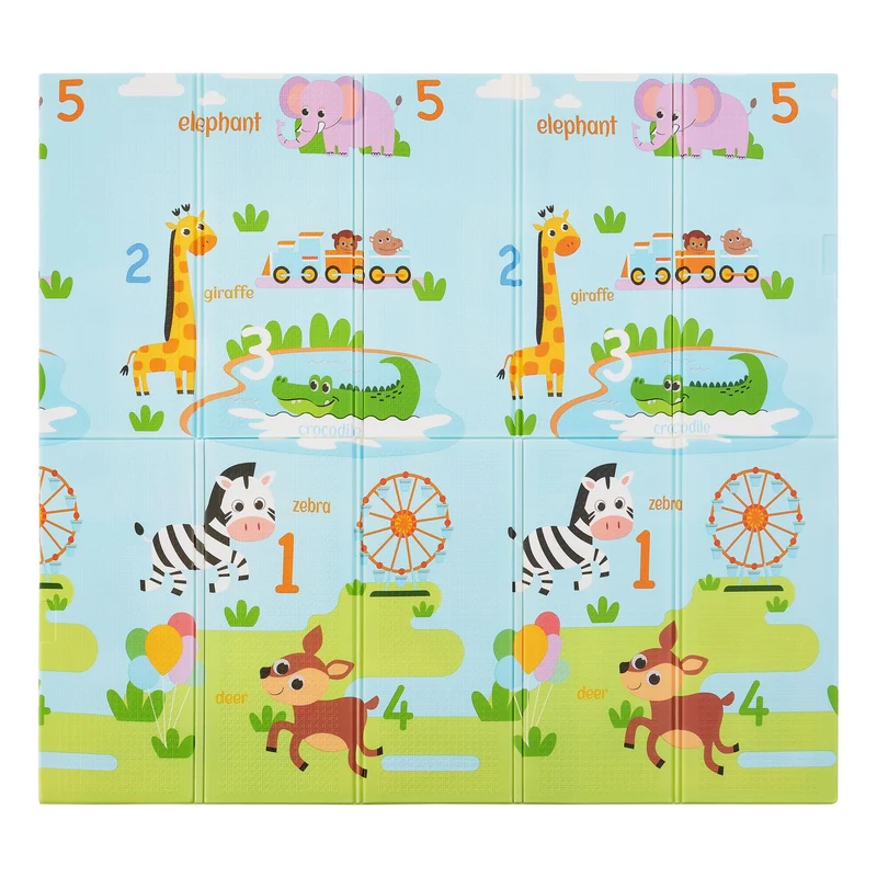 Tapis de jeu enfant 180 x 200 cm – réversible, motif animaux